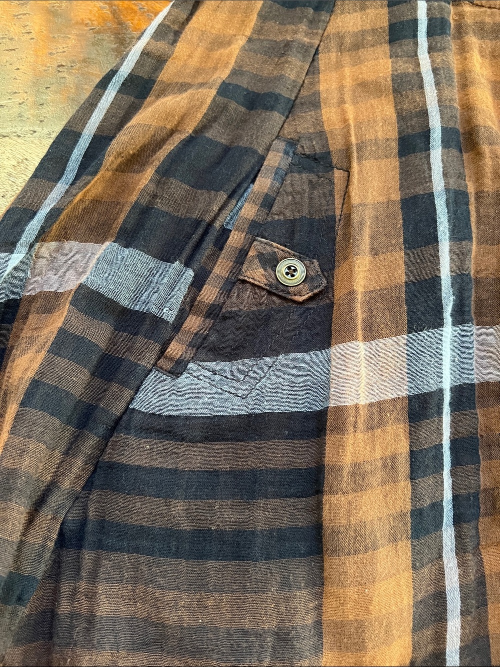 HOLDING HORSES Mixed Plaid Shirt Dress High-Low Handkerchief Hem Blue/Brown SZ 2 - Picture 10 of 15
